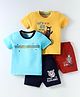 OHMS Sinker Knit Half Sleeves T-Shirts & Shorts Set With Butterfly & Bear Print Pack of 2 - Yellow & Light Blue