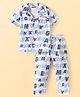 Pine Kids Single Jersey Knit Half Sleeves Night Suit with Text Print - White & Blue