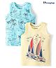 Honeyhap Premium 100%  Cotton Knit Sleeveless Tank T-Shirts with Nautical Theme Print Pack of 2 - Pastel Yellow & Waterspout Blue