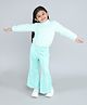 Taffykids Fur Full Sleeves Party Sweatshirt With Solid Pant Set - Green & Aqua Blue