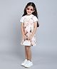 Taffykids Rayon Sleeveless Floral Printed Pinafore Dress With Cap Sleeves Solid Crop Top - Beige & White