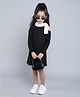 Taffykids Full Sleeves Bow Applique & Cut Out Detailed A Line Dress - Black & White