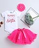TINY MINY MEE Pack Of 3 Half Sleeves Typography Printed & Stone Embellished Onesie With Net Tutu Skirt & Headband Set - Magenta & White