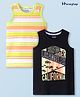 Honeyhap Premium Cotton Knit Sleeveless Bio Finish Tank T-Shirts With California Beach Theme Print Pack Of  2 - Black Beauty & Bright White