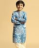 KISAH Full Sleeves Leaves Printed & Mirror Work Detailed Kurta - Blue