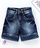 Enfance Mild Distressed & Washed Denim Shorts - Dark Blue