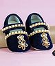 Coco Candy Velvet Pearl & Stone Embellished Detailed Velcro Closure Booties - Navy Blue