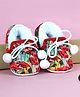 Coco Candy Floral Printed  Pom Pom Detailed Booties - Red