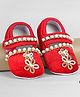 Coco Candy Velvet  Pearl & Stone Embellished Detailed Velcro Closure Booties - Red