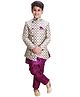 Fourfolds Full Sleeves Ethnic Motif Printed Sherwani With Kurta & Pyjama Set - Purple