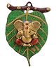 eCraftIndia   Lord Ganesha in Red Dhoti on Green Leaf Wall Hanging