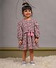 Budding Bees Viscose Cotton Full Sleeves Floral Printed Dress with Tassels Detailing - Red