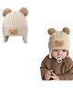 MOMISY Bear Designed Pom Pom Embellished Beanie Cap - Beige