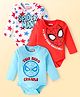 Babyhug Marvel Interlock Knit Full Sleeves Onesies With Spiderman Graphics Pack of 3 - Light Blue Red & White