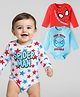 Babyhug Marvel Interlock Knit Full Sleeves Onesies With Spiderman Graphics Pack of 3 - Light Blue Red & White