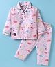Enfance Core Cotton Woven Full Sleeves Dinosaur Printed Coordinating Night Suit Set - Pink