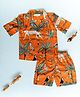 KLINGARU Cotton Half Sleeves Cheetah & Birds Printed Shirt With Coordinating Shorts Set - Orange