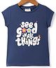 Lazy Bones Sinker Knit Half Sleeves Collar T-Shirt with Sea Life & Text Print - Teal Blue