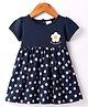 OLLYPOP Sinker Knit Half Sleeves Frock With Floral Print - Navy Blue