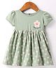 OLLYPOP Sinker Knit Half Sleeves Frock With Floral Print - Olive Green