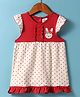 FIRST SMILE Interlock Knit Frill Sleeves Frock with Bunny Patch Embroidery & Polka Dots - Red