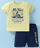 Lazy Bones Interlock Knit Half Sleeves T-Shirt & Shorts Set With Go Karting Print - Lime Green