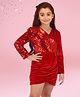 Cutecumber Full Sleeves Sequins Embellished Dress - Red