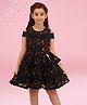 Cutecumber Net Cold Shoulder Sleeves Leopard Printed & Floral Applique Detailed Tiered Dress - Brown