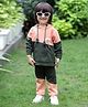 MASHUP Cotton Looper Full Sleeves Colour Blocked Hooded Tee With Coordinating Joggers Set - Orange & Black