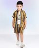 MASHUP Cotton Rayon Half Sleeves Striped Shirt With Typography Printed Tee & Coordinating Shorts Set - Mustard