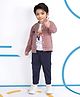 MASHUP Blended Full Sleeves Abstract Printed Jacket With Tee & Joggers Set - Peach