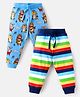 Babyhug Single Jersey Knit Full Length Lounge Pants with Animal & Strips Print Pack of 2 - Light Blue & Navy Blue