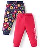 Babyhug Single Jersey Knit Full Length Lounge Pants with Floral & Text Print Pack of 2 - Navy Blue & Red