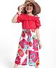 Ollington St.Georgette Cold Shoulder Top & Floral Printed Georgette Culotte - Dark Pink & Multicolor