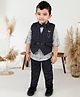 BAD BOYS Premium Cotton Dobby Full Sleeves Checked 3 Piece Party Suit Set - Dark Grey