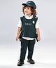 BAD BOYS Premium Cotton Terry Knitted Full Sleeves Solid Shirt With Patch Detailed Vest Tee Pant Cap & Toy Gun Set - Blue