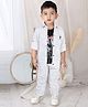 BAD BOYS Cotton Full Sleeves Abstract Printed Jacket With Attached Tee & Coordinating Pant Set - White