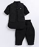 LITTLE COLLARS Full Sleeves Solid Kurta Patiala With Striped Jacket Set - Black
