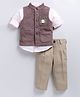 LITTLE COLLARS Full Sleeves Sequins Embellished Owl Designed Three Piece Party Suit Set - Burgandy