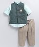 LITTLE COLLARS Full Sleeves Sequins Embellished Owl Designed Three Piece Party Suit Set - Green