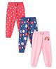 Babyhug Single Jersey Knit Full Length Hearts & Floral Printed Lounge Pants with Bow Applique Pack of 3 - Red Blue & Pink