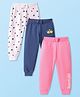 Babyhug Single Jersey Knit Full Length Stars & Text Printed Lounge Pants with Bow Applique Pack of 3 - White Navy Blue & Pink