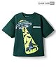 Pine Kids Cotton Knit Half Drop Shoulder Sleeves T-Shirt with Dino Print - Dark Green