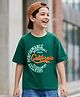 Pine Kids Cotton Knit Half Sleeves Drop Shoulder  T-Shirt with California Text Print T-Shirt - Dark Green