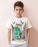 Pine Kids Cotton Knit Half Sleeves T-Shirt With Dino Print - White