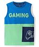 Pine Kids Cotton Knit Sleeveless Cut & Sew Tank T-Shirt with Gaming Text Print - Green & Blue