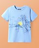 Pine Kids Cotton Knit Half Sleeves T-Shirt with Beach Theme Print - Light Blue