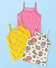 Babyhug 100% Cotton Knit Singlet Sleeves Slips with Floral Print & Polka Dots Pack of 3 - Yellow Pink & White