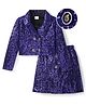 Hola Bonita Knit Full Sleeves Sequinned Jacket With Top & Skirt Set - Purple