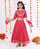 MASTARANG Three Fourth Sleeves Lace Embellished & Ethnic Foil Printed Lehenga Choli With Dupatta Set - Fuchsia
